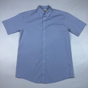 Roundtree & Yorke Shirt Mens 15 Blue Good Non-Iron Cotton Short Sleeve